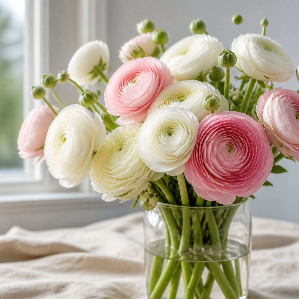 White and pink ranunculus