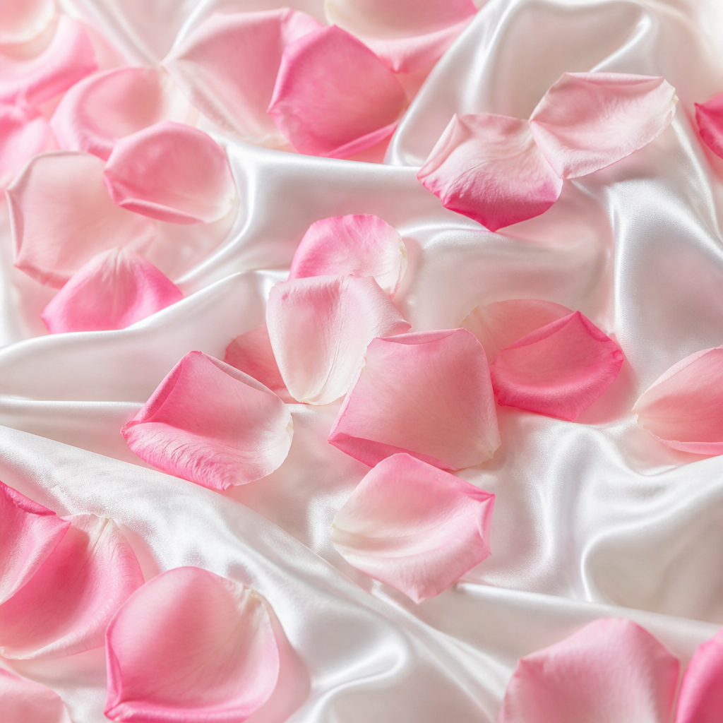 Rose petals on silk