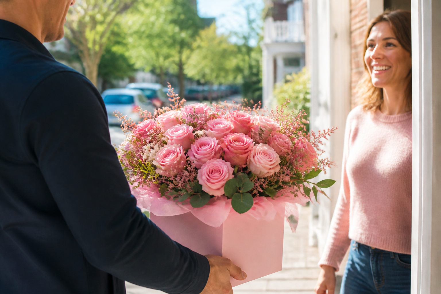 Bouquet delivery at the door