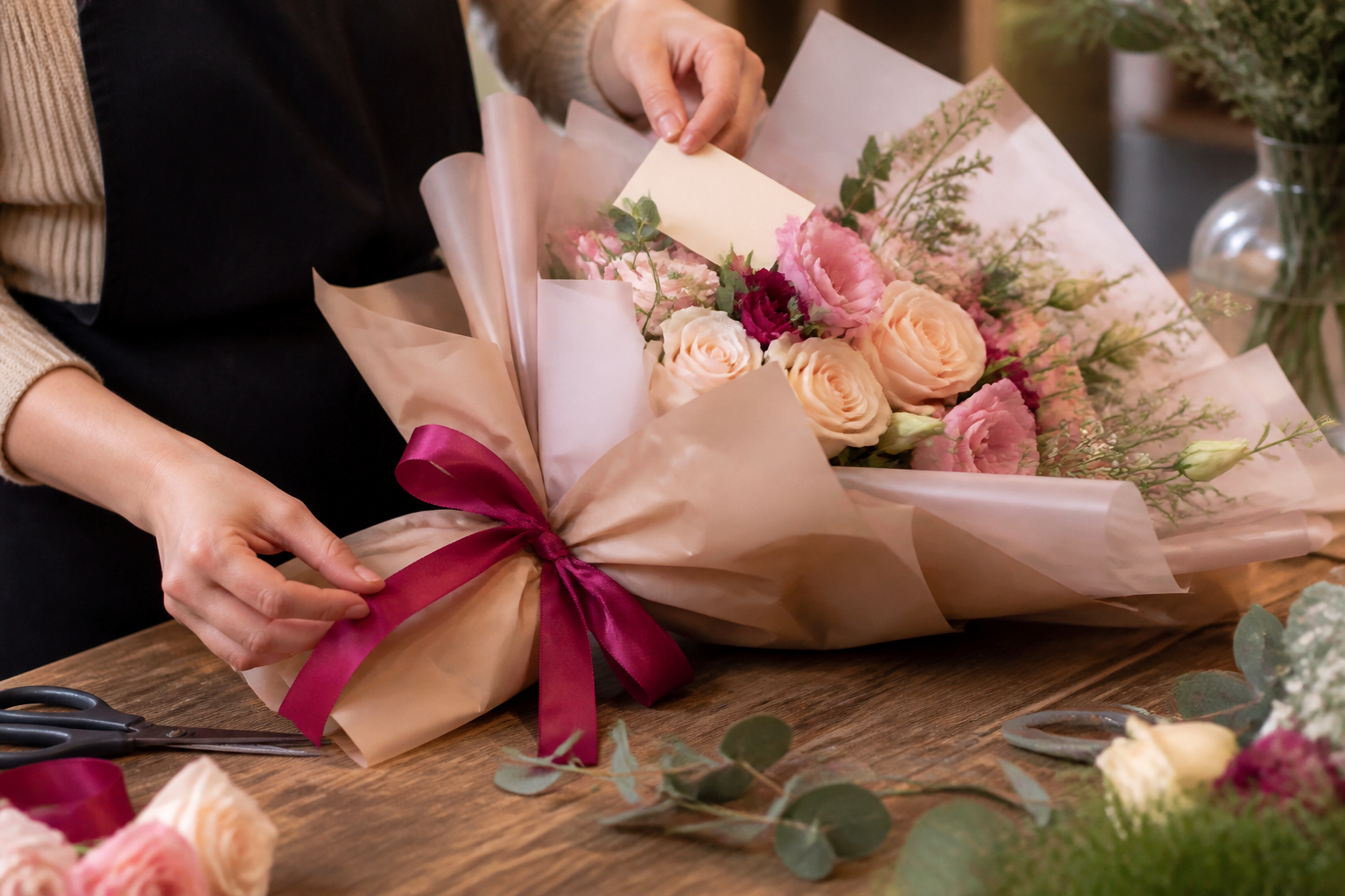 Handwritten card and ribbon