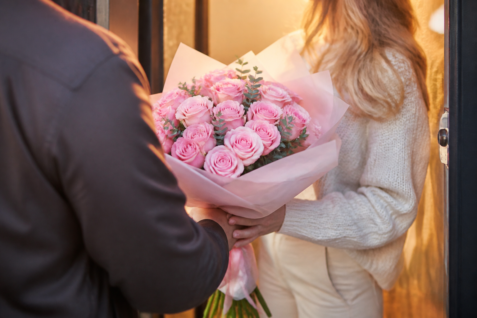 Customer receiving a bouquet